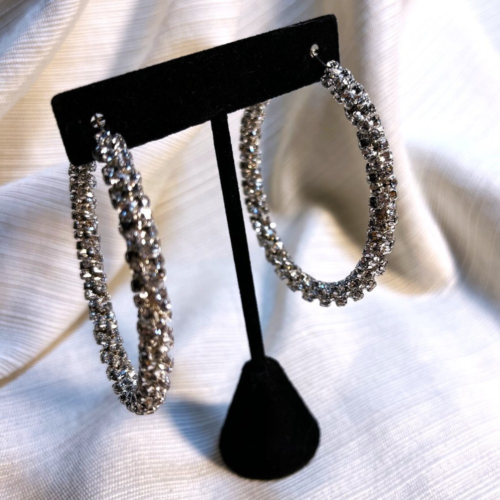 Large Rhinestone Hoop Earrings - Picture 2 of 5